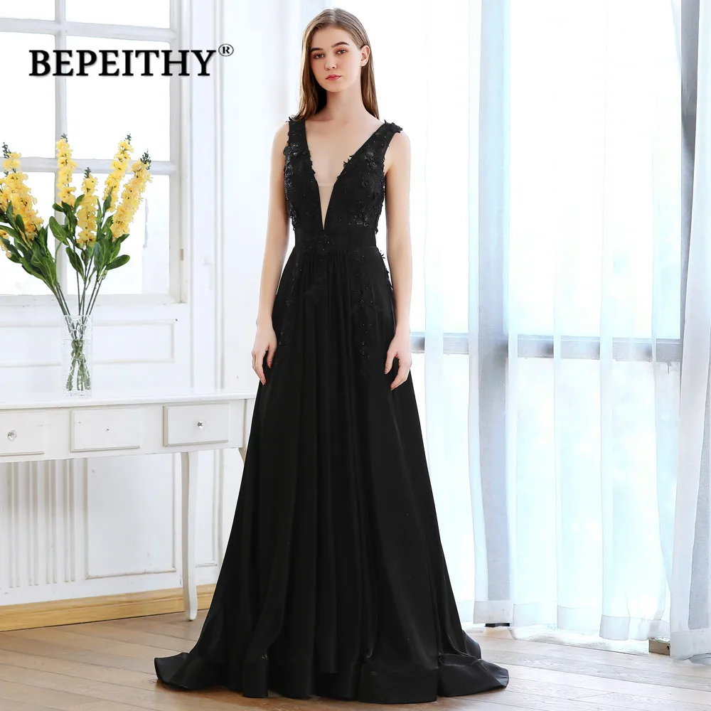 BEPEITHY Сексуальное Черное длинное вечернее платье с открытой спиной Вечерние