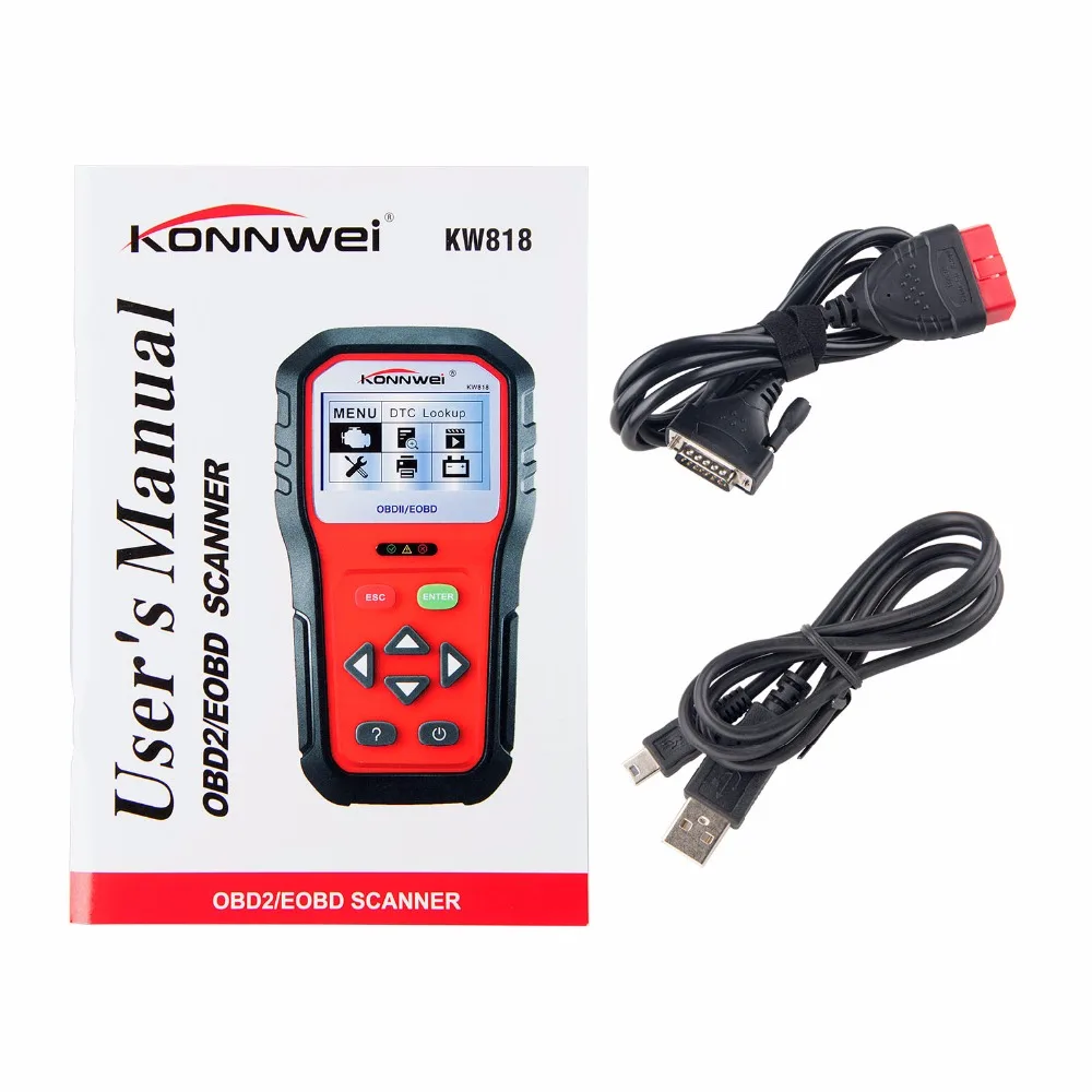 KONNWEI KW818 Улучшенный OBDII ODB2 Автомобильная Марка EOBD диагностический сканер 12 В проверка тестером батареи двигателя автомобильный инструмент для чтения кода