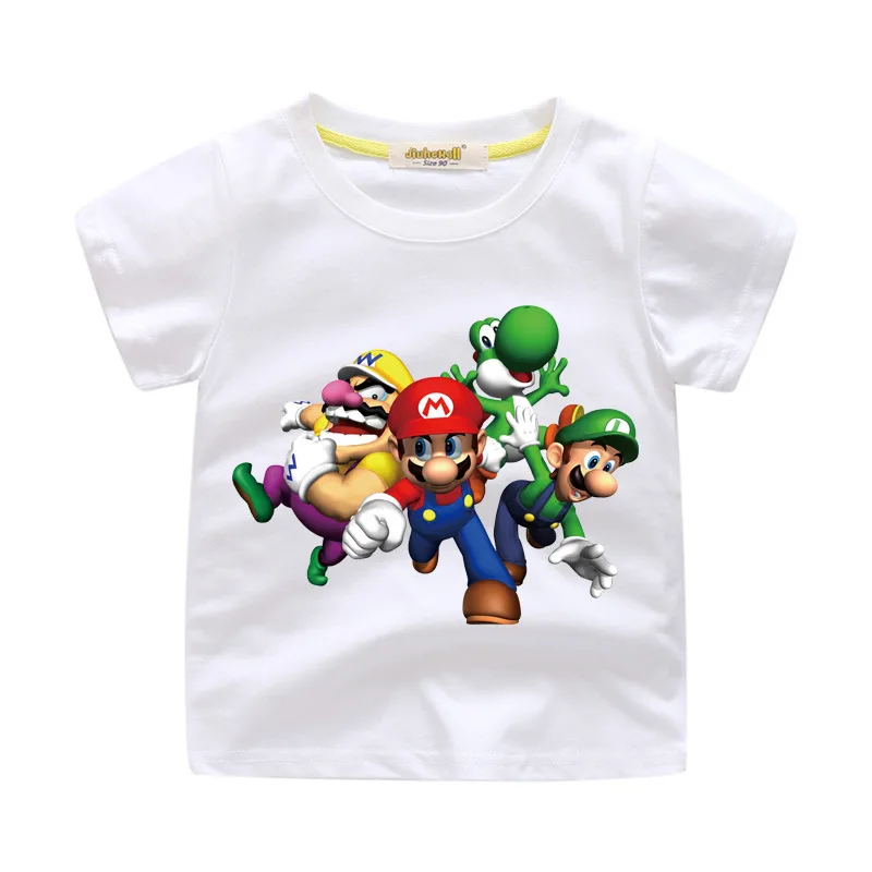 Футболка с принтом «Super Mario Bros» для маленьких мальчиков и девочек, детские топы, хлопковая Футболка с 3d принтом, одежда с героями мультфильмов, детские летние футболки с короткими рукавами
