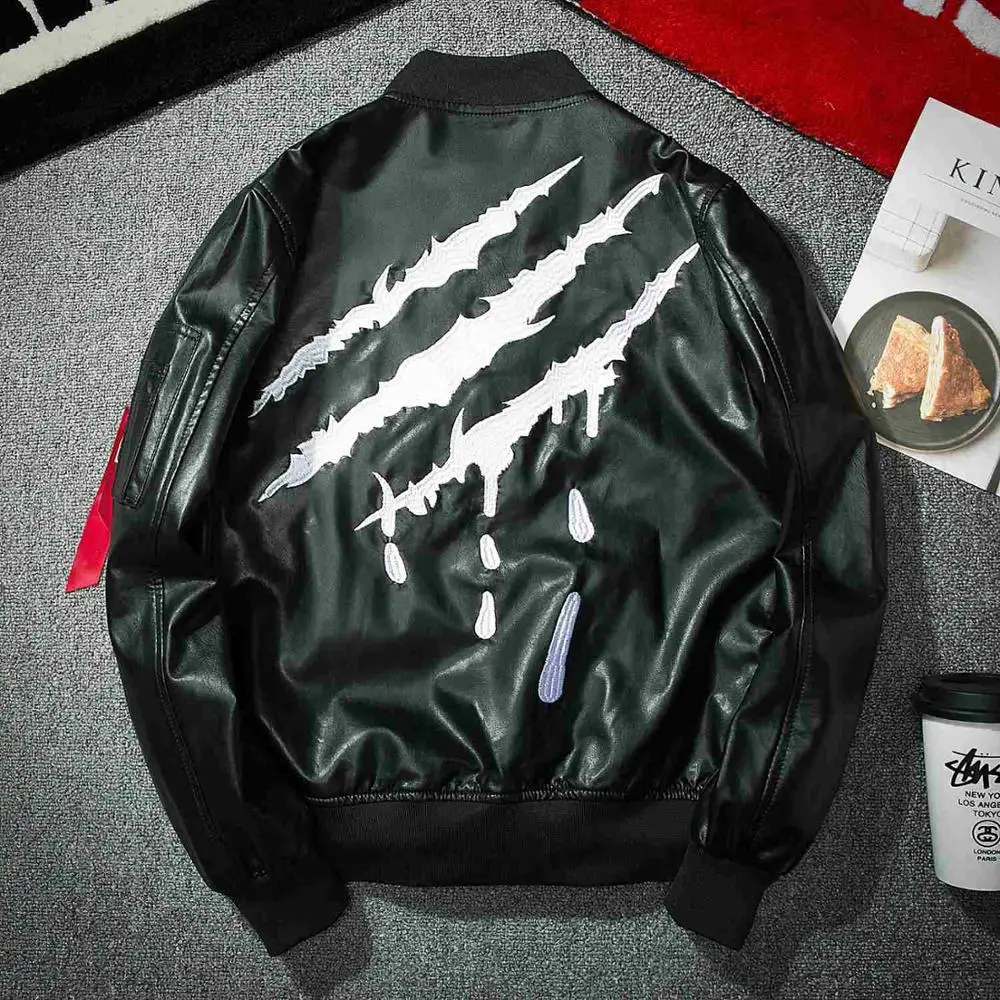 Слоновая кость Бренд Badge Tide pu кожаная летная куртка Осенняя бейсбольная одежда Мужская и Женская рабочая куртка - Цвет: Слоновая кость