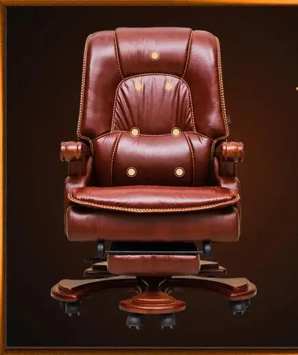 Solid wood study chair reclining boss chair home office chair leather leisure computer chair swivel chair. leather computer chair household office chair office stool long sitting chair solid wood boss chair lying massage
