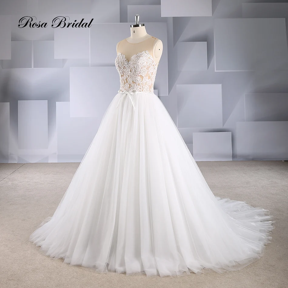 Свадебное платье Rosabridal А-силуэта Сделано на заказ из Китая с круглым вырезом