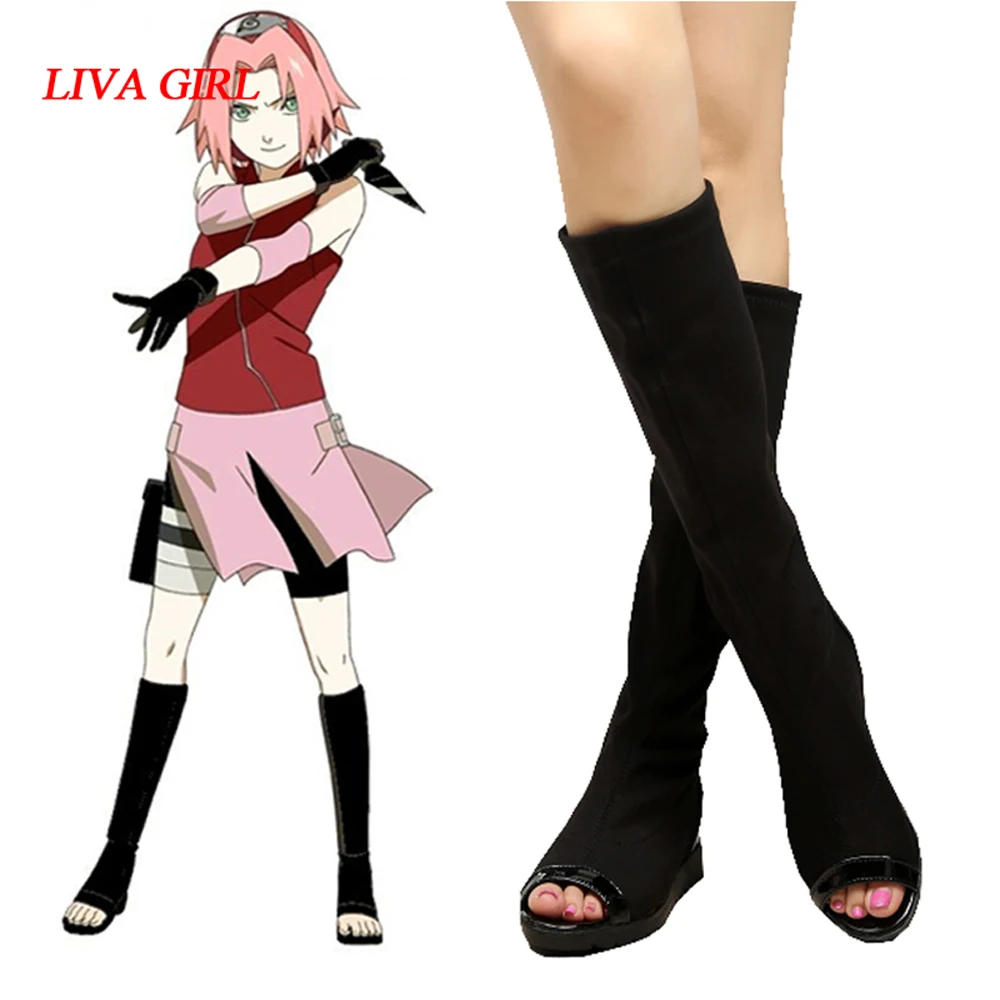 

Haruno Sakura Japanese Anime Shippuden Black Ninja Boots Anime Cosplay Shoes