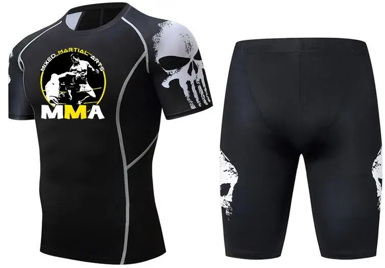 MMA мужские футболки UFC Тема Мода Фитнес Бодибилдинг компрессия наборы рубашка