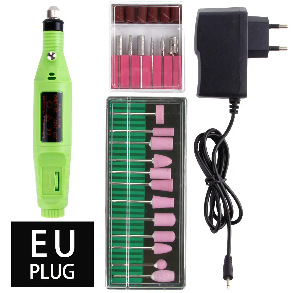 Green EU Plug Электрический Профессиональный сверлильный станок для ногтей, инструменты для маникюра, керамические сверла, роторные заусенцы для удаления кутикулы, пилочка для ногтей, оборудование для дизайна - Цвет: Green EU Plug
