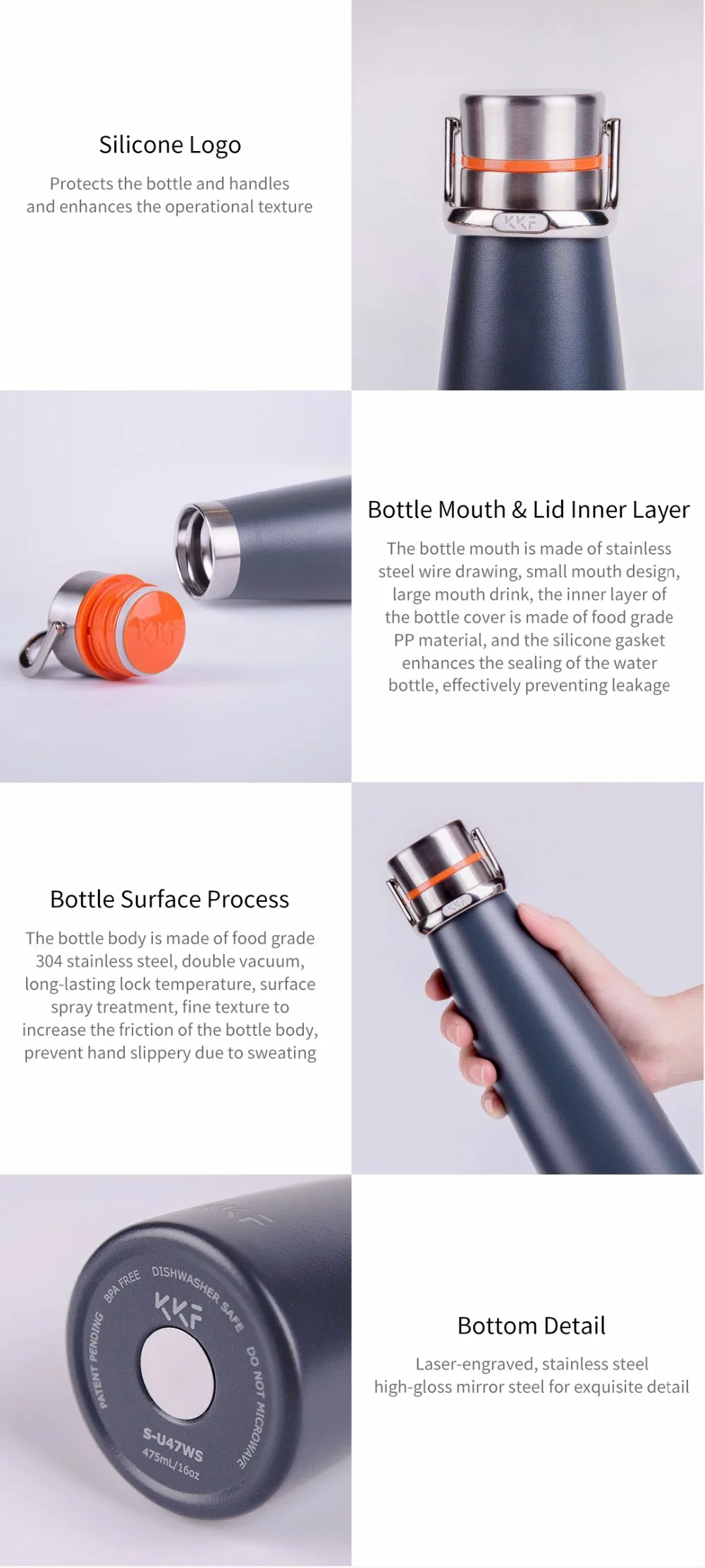XIAOMI MiJia kkf KISSKISSFISH SU-47WS, умный вакуумный термос, бутылка для воды, термос, чашка, портативные бутылки для воды