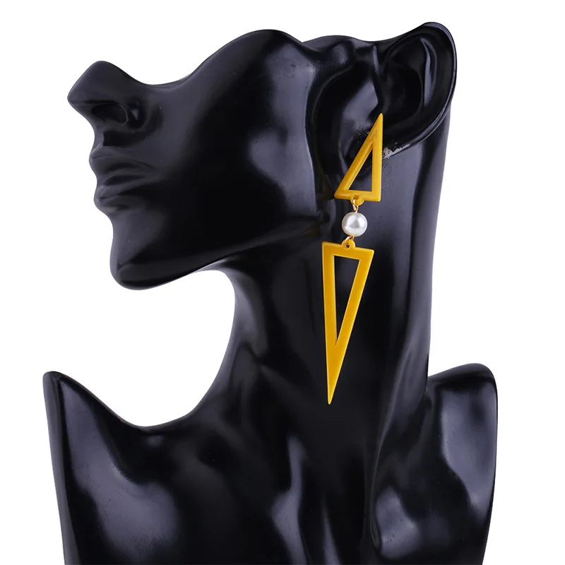Мода новый размер двойной треугольник серьги Новая форма перл Геометрическая