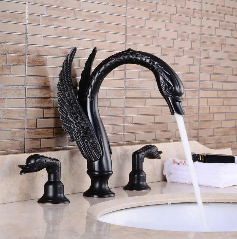 Черная отделка 3 шт. смеситель с фигуркой лебедя маленький лебедь ручка кран Кран