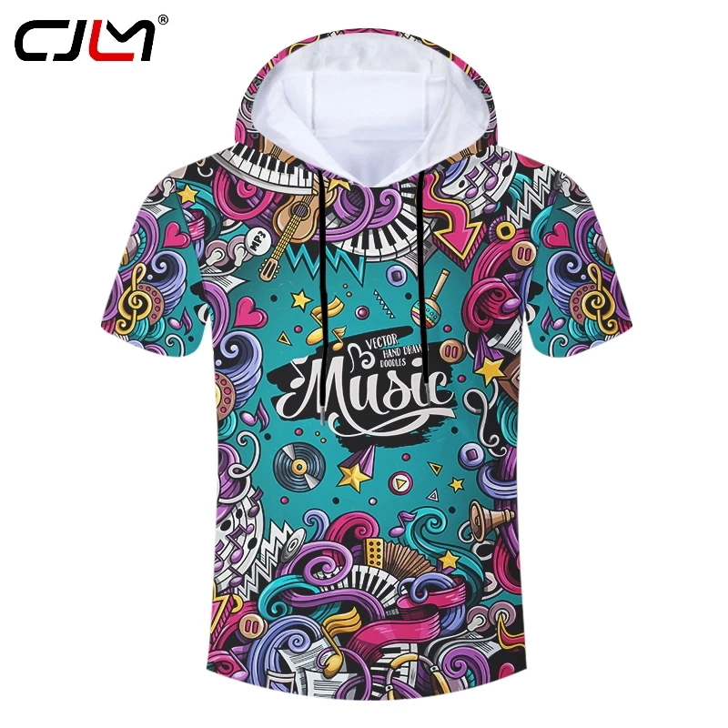 

Мужская футболка с объемным принтом CJLM, вечерние футболки с цветным принтом в стиле Харадзюку, панк-рок, футболка с капюшоном большого разме...