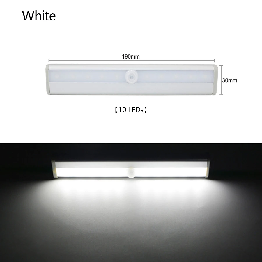 190mm White Беспроводной светодиодный светильник для шкафа с датчиком движения, настенный светильник для шкафа, жесткая полоса, светильник с датчиком движения, аварийный светильник ing - Цвет: 190mm White