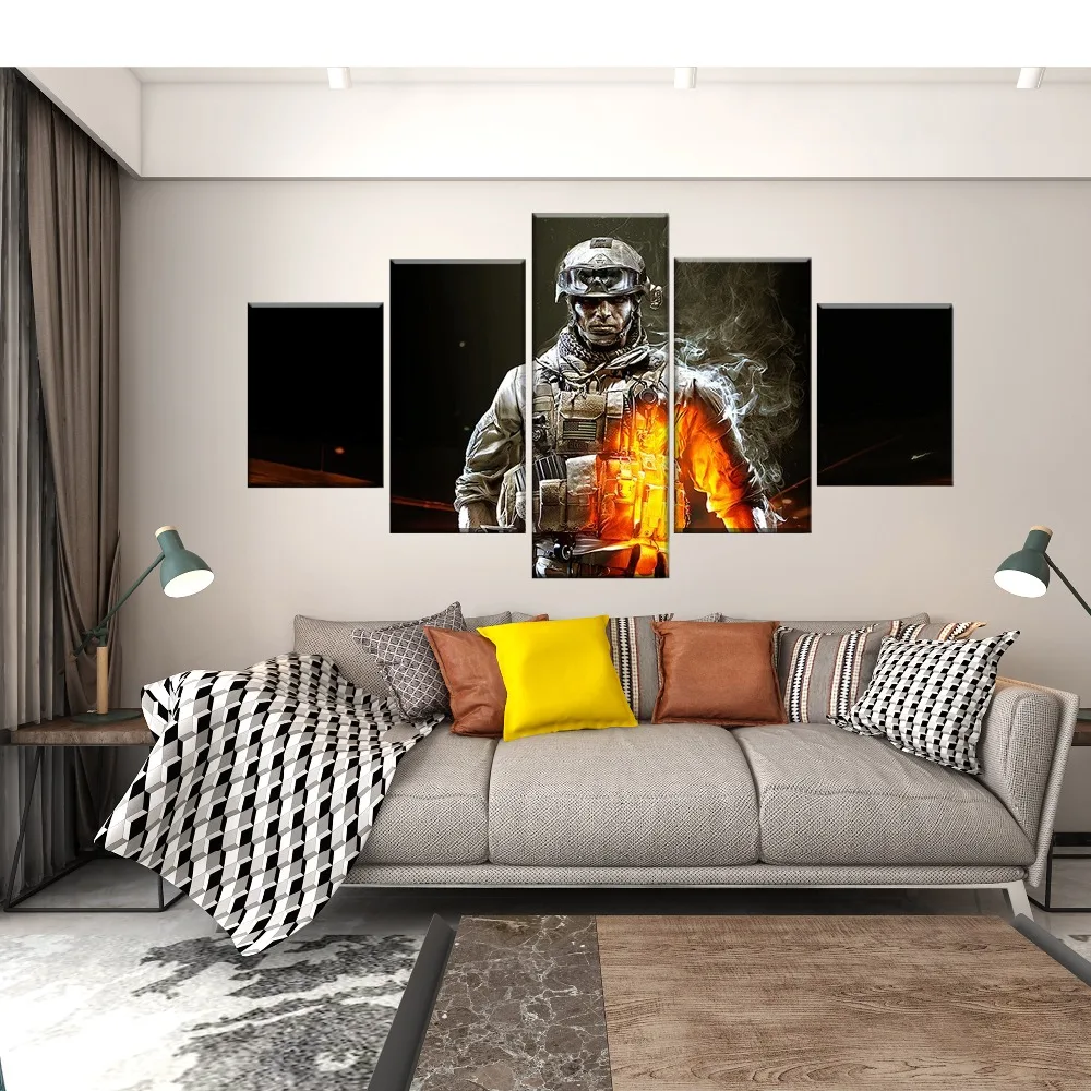 

5 Piece HD Canvas Printed Battlefield Game Poster Soldier Pictures for Wall