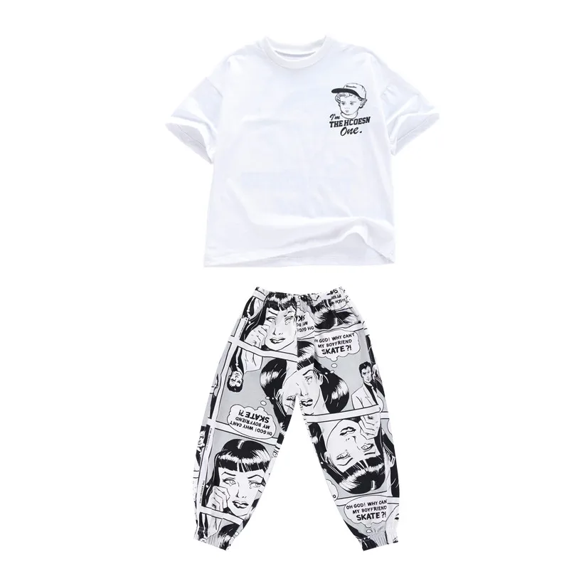 Set 1 Детские Комплекты для девочек Лето с коротким рукавом Футболка в стиле хип-хоп Штаны джазовых танцев костюмы для девочек Дети Танцы летняя одежда для малыша - Цвет: Set 1