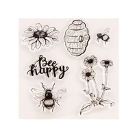 happy bee flower silicone clear seal stamp diy scrapbooking embossing photo album decorative paper card craft art handmade gift