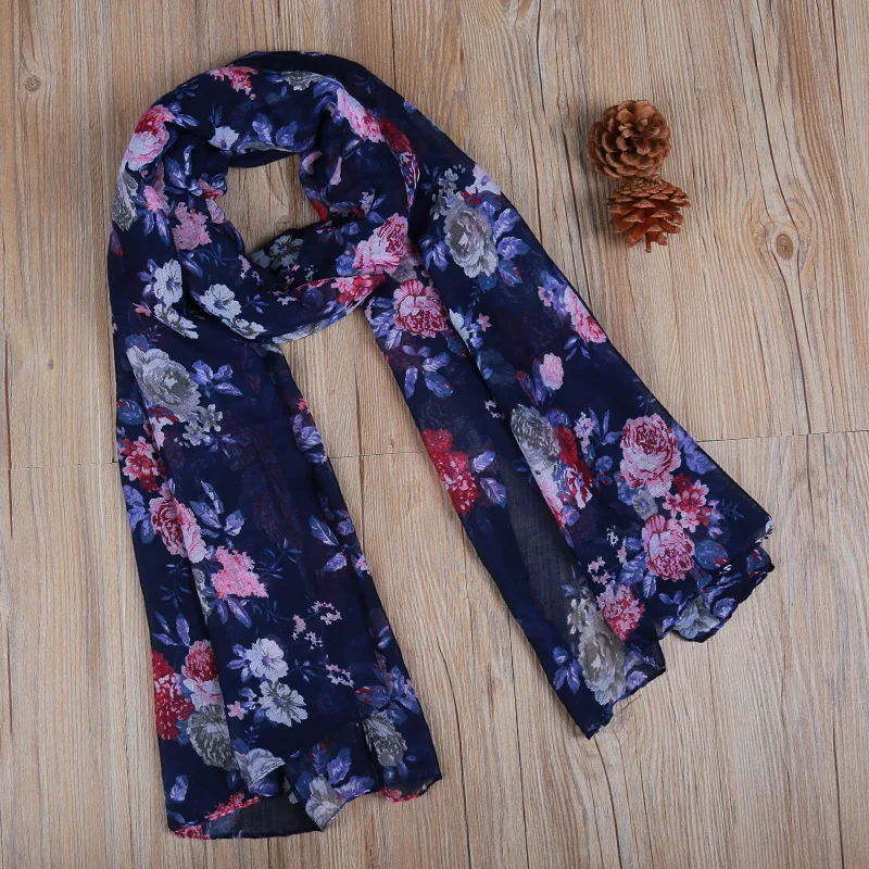 Женская летняя вискозная шаль с цветочным принтом модная длинная головная