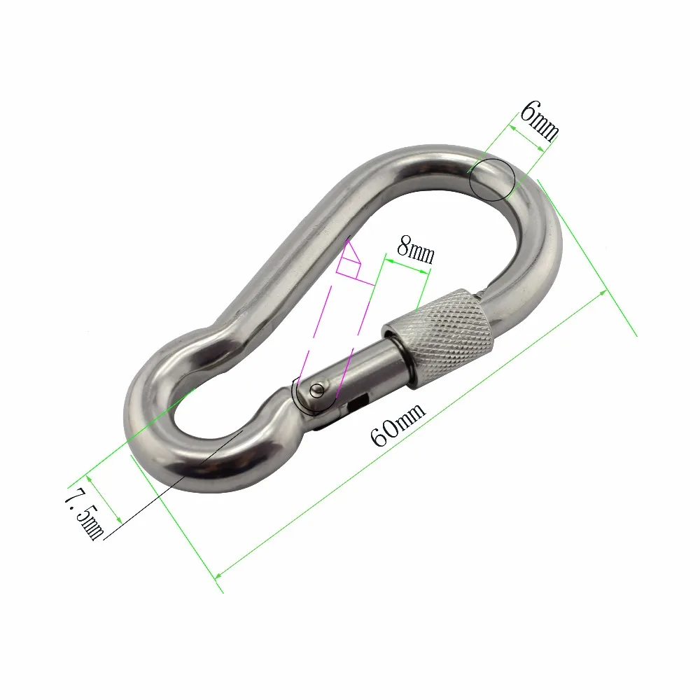 

Stainless Nut Bolted Snap Hook Carabiner SUS304/316 Stainless Steel 6*60mm DIN5299C Spring Snap Hooks with Safety Nut 20pcs