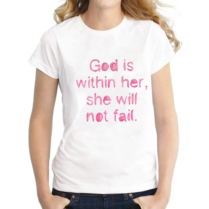 Букву &quotБог внутри нее она не подведет &quotprintting футболка Повседневное для женщин