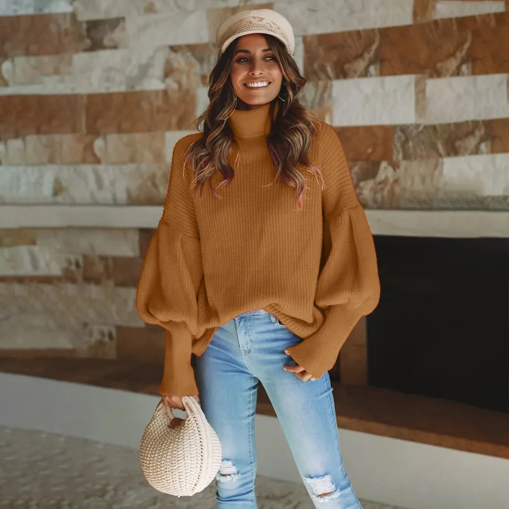 Turtleneck Pullovers Women Casual Loose Sweater Lantern Sleeve Knite Winter Clothes Colorful Jumper Abrigos Mujer Invierno 2019 | Женская