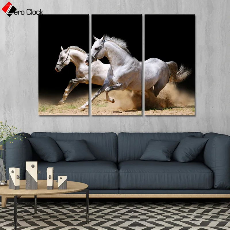 

3 Panel Horses Canvas Painting Power and Velocity Posters and Prints Modern Wall Art Decorative Wall Pictures for Living Room