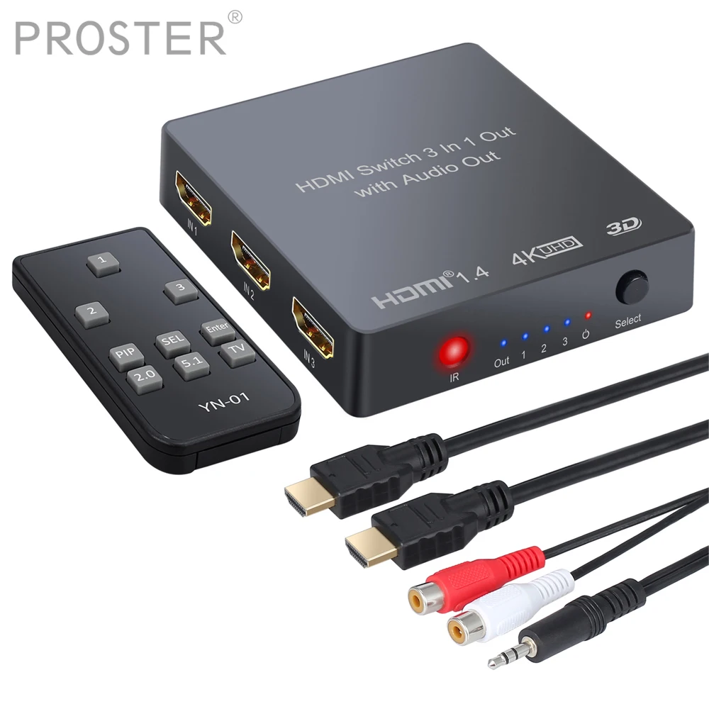 Proster 3x1 HDMI коммутатор с аудио экстрактором оптический Toslink SPDIF выход поддержка 4 к 3D 1080P PIP HDMI коммутатор с rca-кабелем