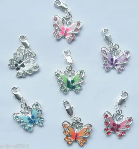 Винтажный серебряный с эмалью смешанные бабочки горный хрусталь карабин