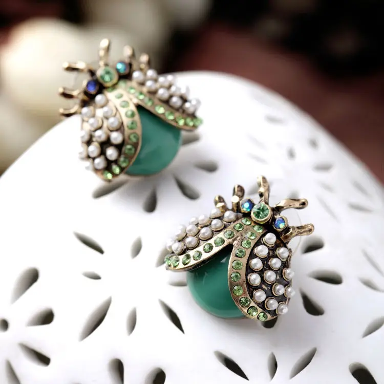Серьги гвоздики золотого цвета с божьей коровкой|colorful stud earings|stud earringsearings with animals |
