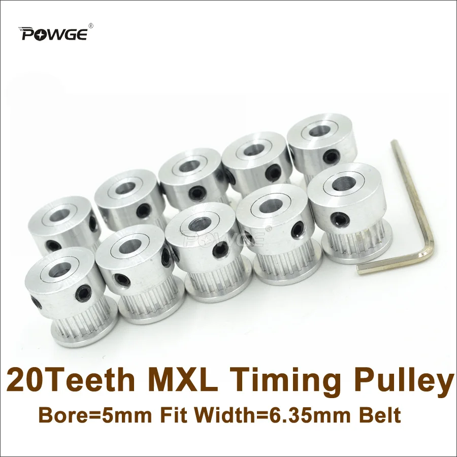 POWGE 10 шт. 20 зубцов MXL Зубчатый шкив диаметр 5 мм подходящая ширина 6 35 ремень T