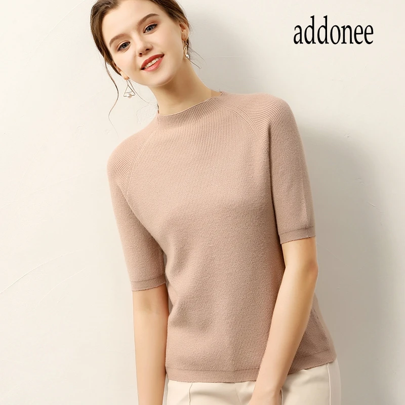 Женский короткий кашемировый свитер однотонный Модный Эластичный хлопковый