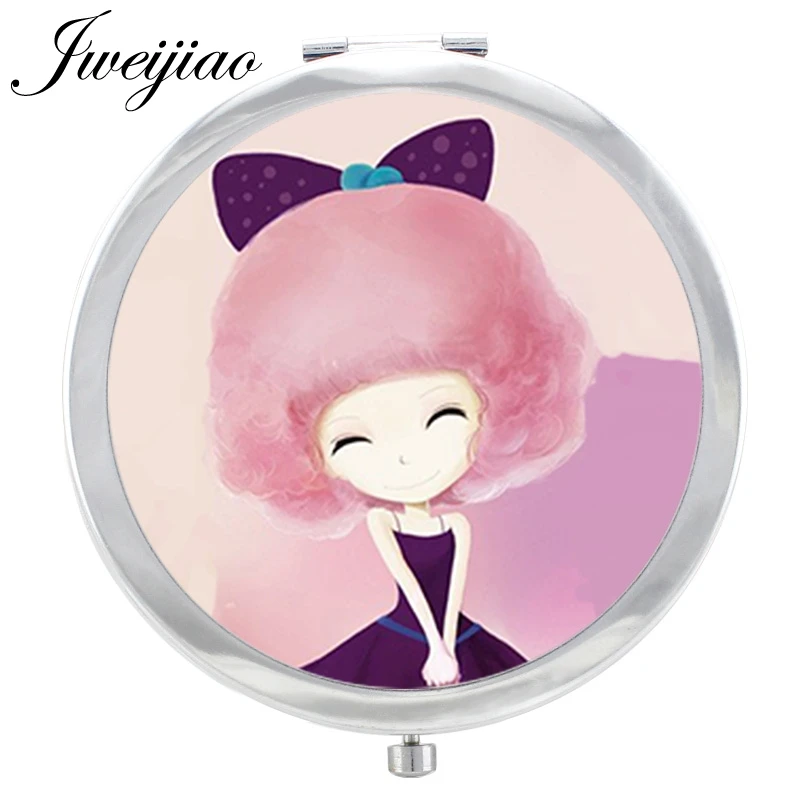 

JWEIJIAO Lovely Girl Round Folding Pocket Makeup Mirror Stainless steel Cosmetic Tools Compact Portable Beauty Accessories