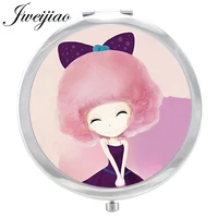 jweijiao lovely girl round folding pocket makeup mirror stainless steel cosmetic tools compact portable beauty accessories