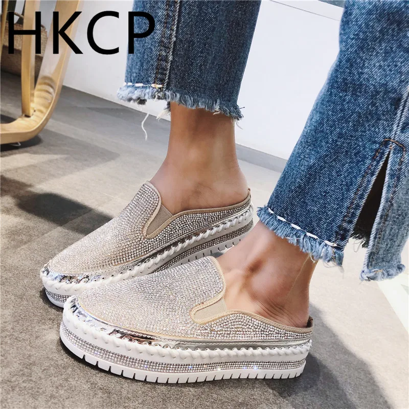 HKCP/ г. Новая обувь на толстой платформе для женщин, Лоферы женские шлепанцы Высокая модная обувь со стразами C297