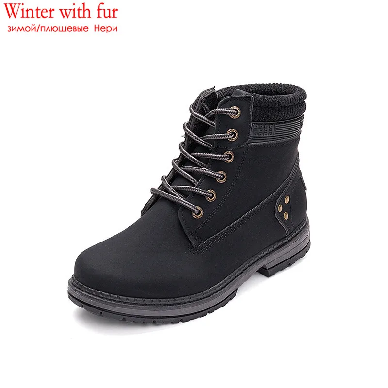 black with fur MORAZORA/; большие размеры 36-41; женские ботильоны; теплые зимние ботинки на шнуровке; удобная женская обувь на платформе с заклепками; сезон осень-зима - Цвет: black with fur
