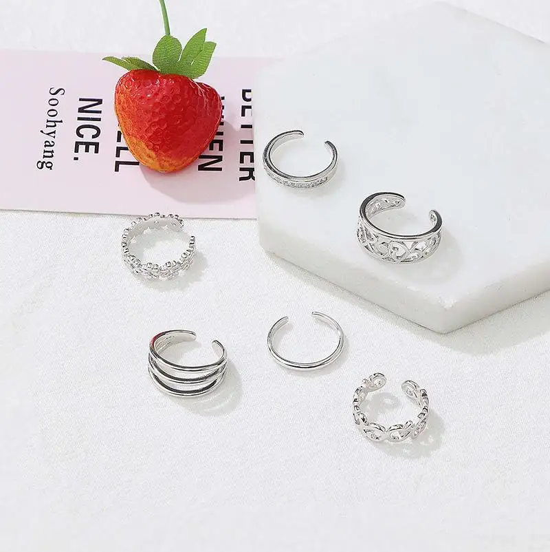Summer Beach Vacation Knuckle Foot Ring Open Toe Rings Set for Women Girls Finger Heart Ring Adjustable Jewellery Wholesale images - 6