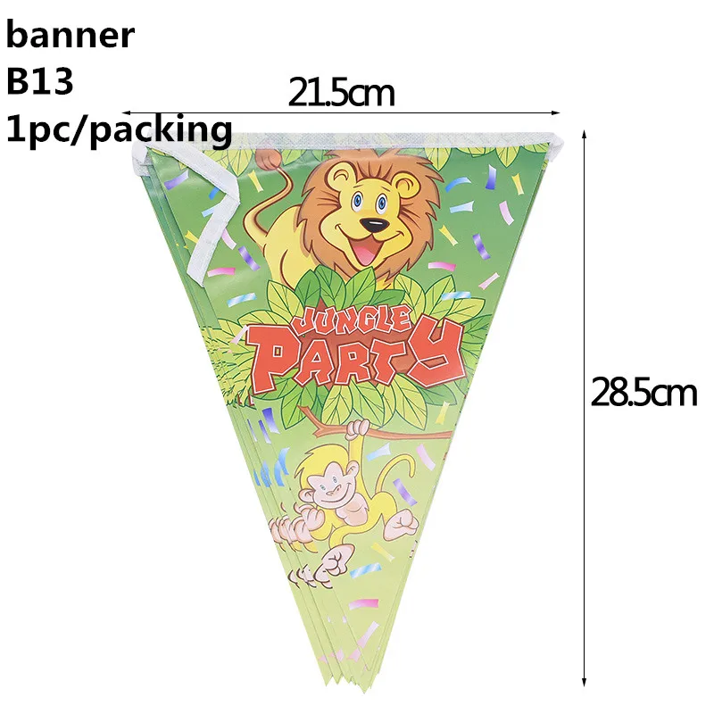 B13-1set paper flag Джунгли вечерние сафари милые животные Дети мальчик ребенок душ тема вечерние Декор чашки тарелка соломы с днем рождения одноразовые столовые приборы набор - Цвет: B13-1set paper flag
