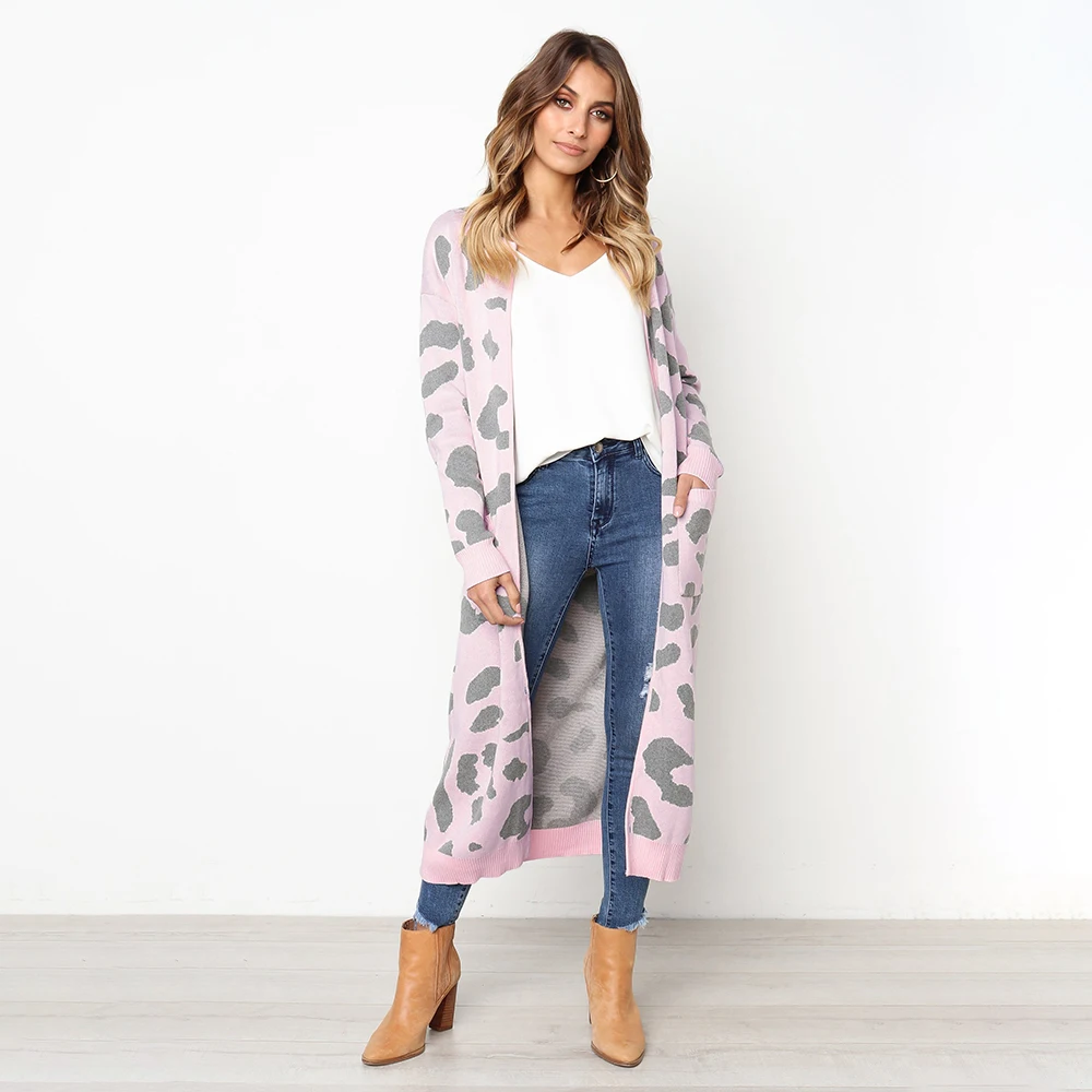Women Spring Autumn Candy Color Cardigan Long Section Sweater Causal Loose Tops Knitting Christmas Pattern |