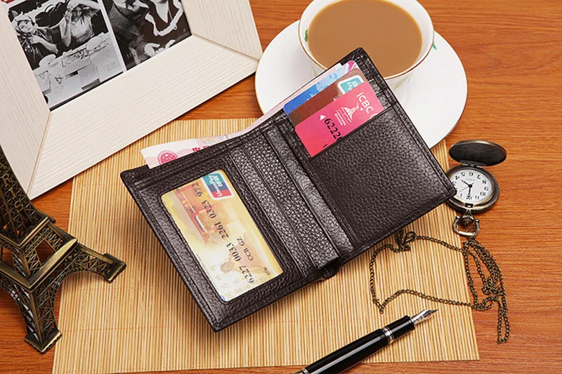 DIDE Coffee Black Purse For Men Genuine Leather Men's Wallets Small Thin Male Wallet Card Holder Cowskin Soft Mini Purses