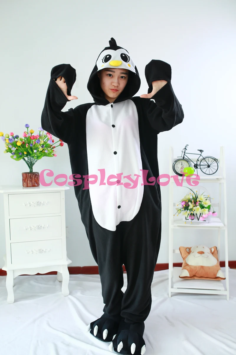 Black Penguin Pajamas Animal Cosplay Costume Kid Adult Onesies Cartoon Sleepwear Sleepsuit |