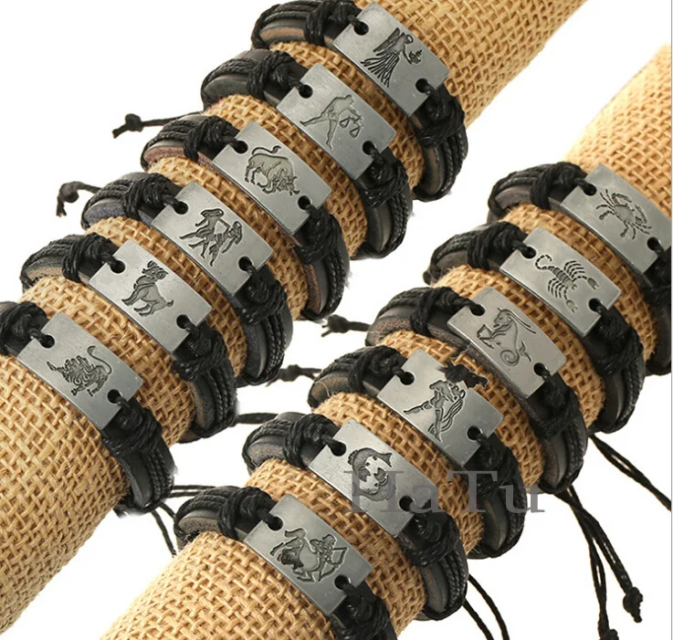 Ювелирные изделия 12 шт. античный серебряный сплав браслет созвездия черный