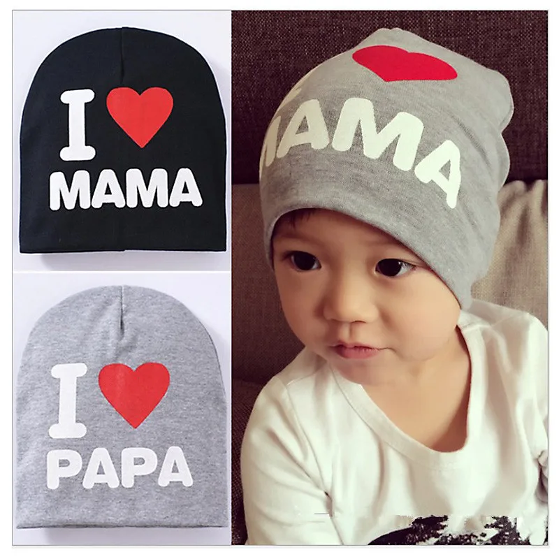 Милые детские теплые весенне осенние вязаные шапки с принтом I Love PAPA MAMA вязаная