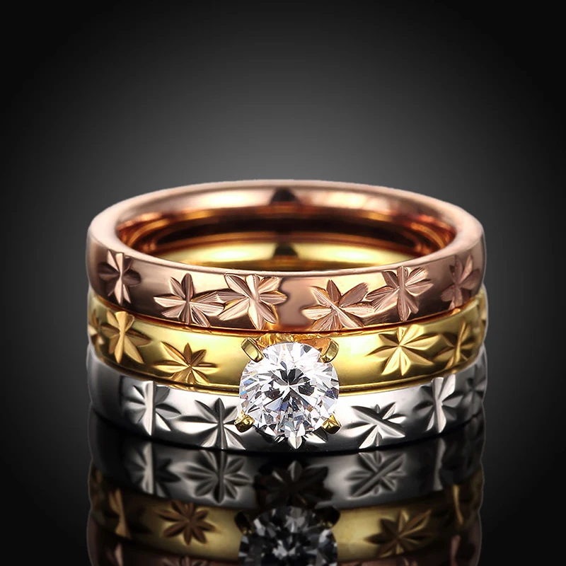 Pure Snow Carved Flowers Pattern Design Gold Color Stainless Steel Ring Anniversary Birthday Gift For Women | Украшения и