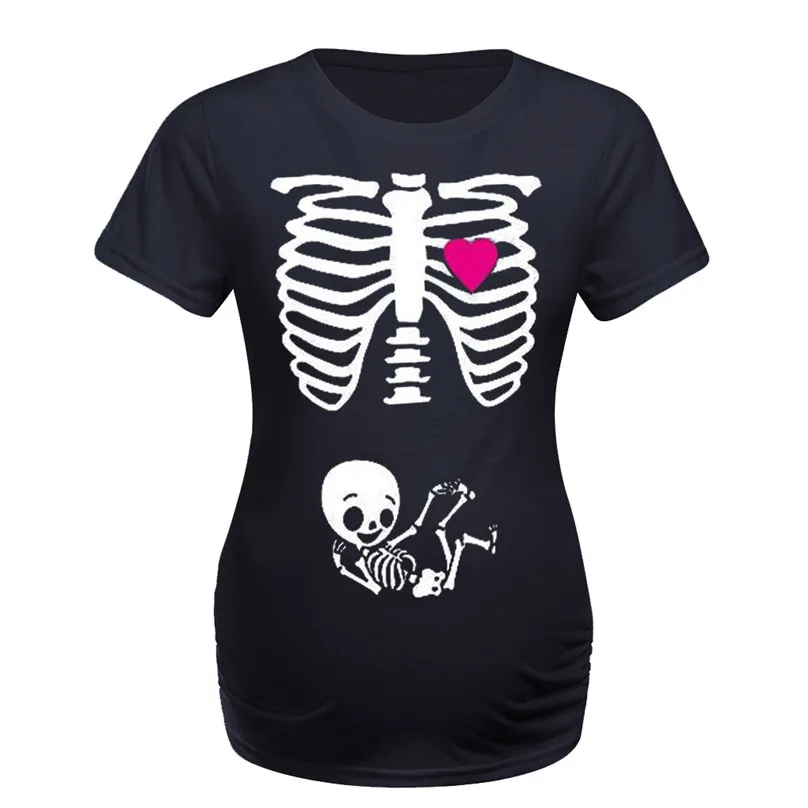 black Забавная Одежда для беременных и беременных с принтом xray skeleton bany, Одежда для беременных женщин с коротким рукавом размера плюс, cami enfermera 4JJ - Цвет: black