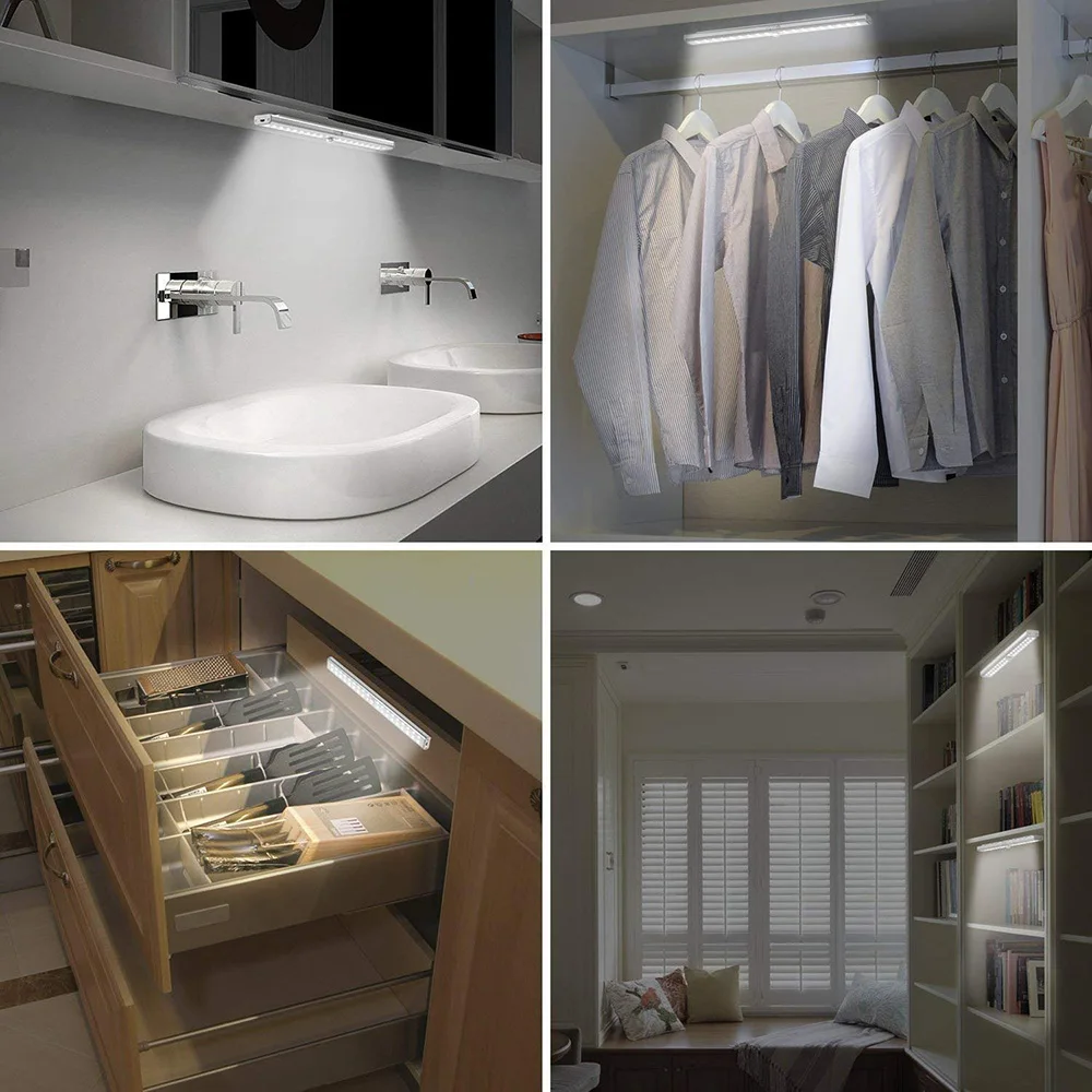 USB Rechargeable 20/36/64LEDs LED Under Cabinet Light PIR Motion Sensor Lamp for Wardrobe Cupboard Closet Kitchen night light