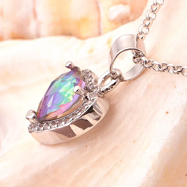 Серебряное Сердце Ожерелье с Цветными Камнями Vintage Длинные Ожерелья Ювелирные