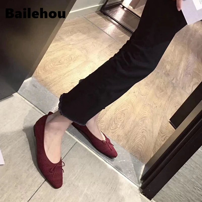 Балетки Bailehou женские дышащие вязаные туфли на плоской подошве с круглым носком