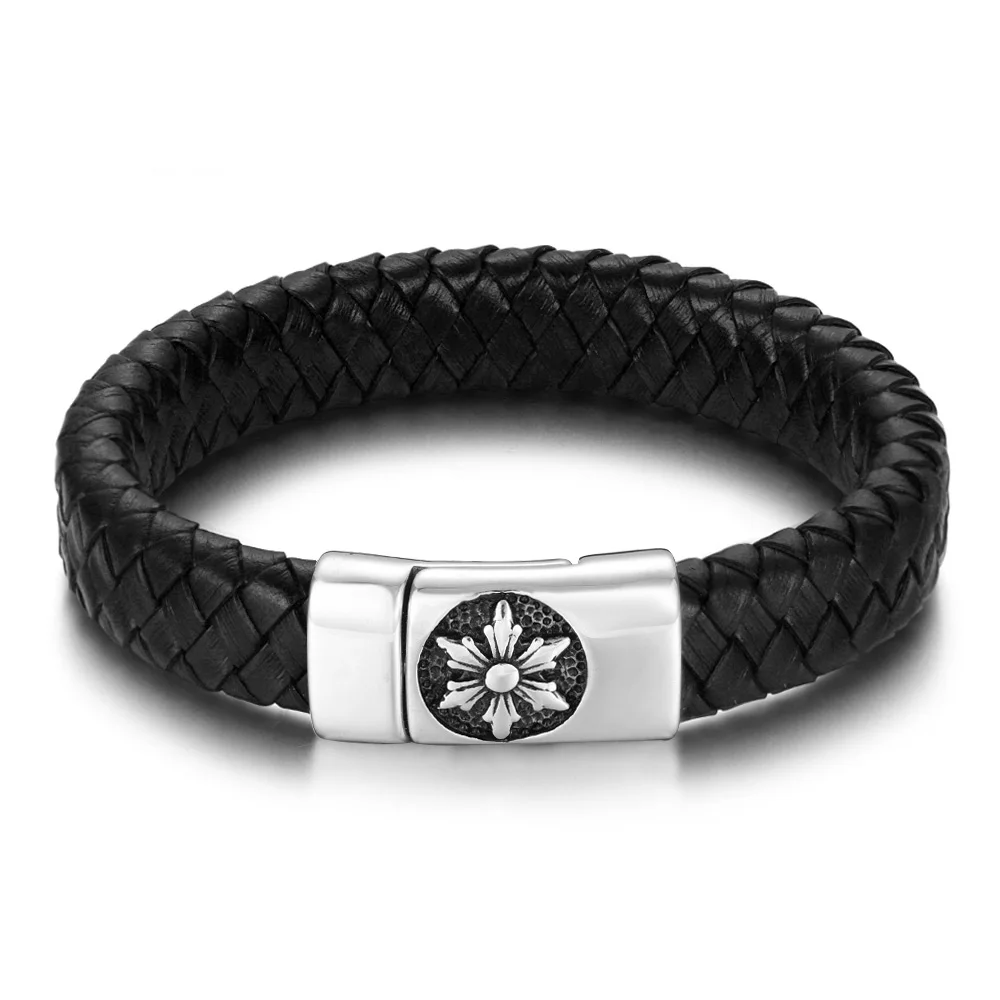 Black K52 Унисекс плетеная Натуральная кожа браслет из нержавеющей магнитный браслет со стальными элементами для Женщины Мужчины подарок Модный Ювелирный тканый персонализированный браслет - Окраска металла: Black K52