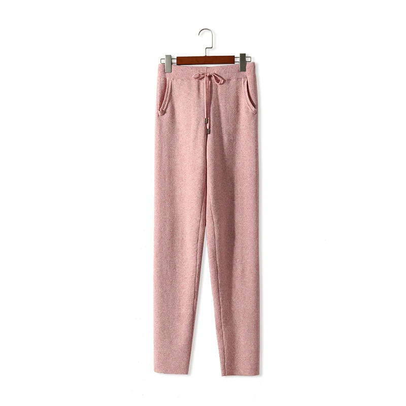 Palazzo Pants Real Worsted Bamboo Fiber Wool Regular Drawstring 2022 New Women's Casual High Waist Cashmere Knit Trousers Women