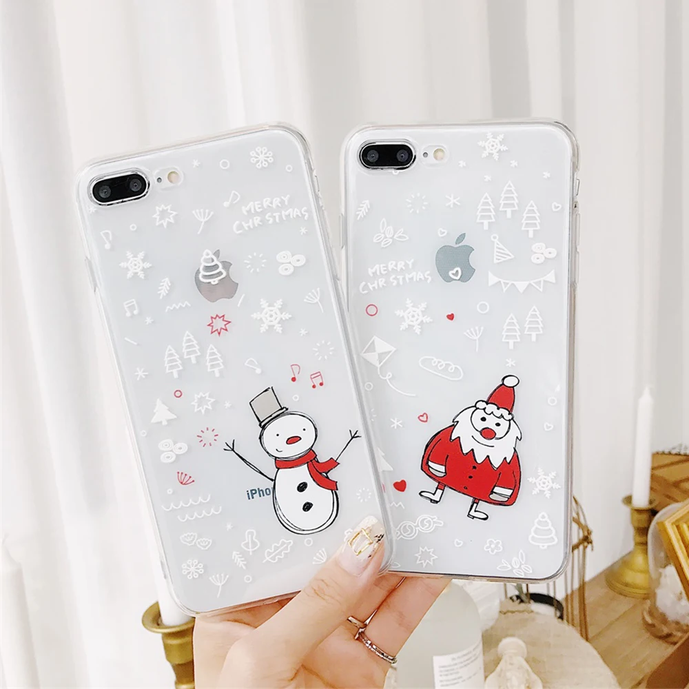 Рождественский Прозрачный чехол для iPhone 7 8 Plus XS Max XR X мягкий силиконовый тонкий