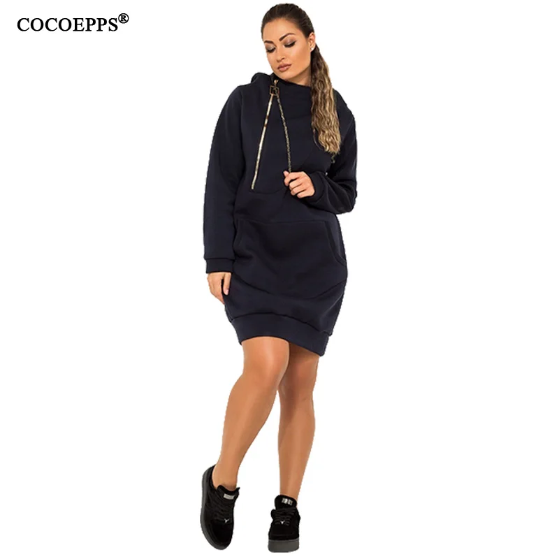 

2019 Autumn 5XL Big Size Women Dress Winter Warm Large Size Zipper Hoodie Dress Green Casual 6XL Plus Size Hooded Sweater Dress