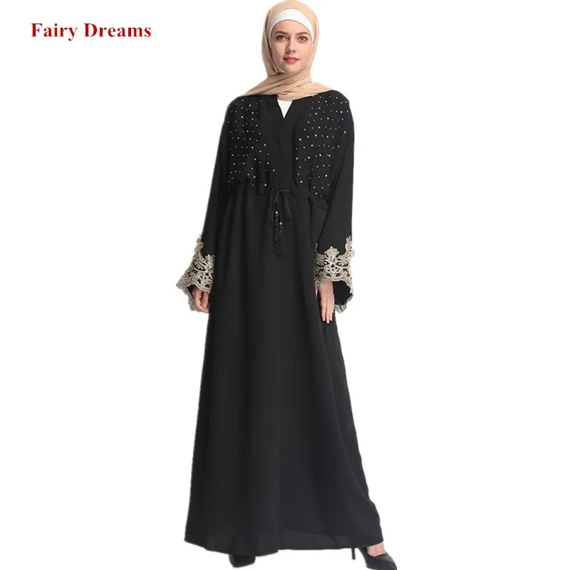 Женский кардиган кимоно Abaya черный серый турецкий Дубай с бусинами Бангладеш