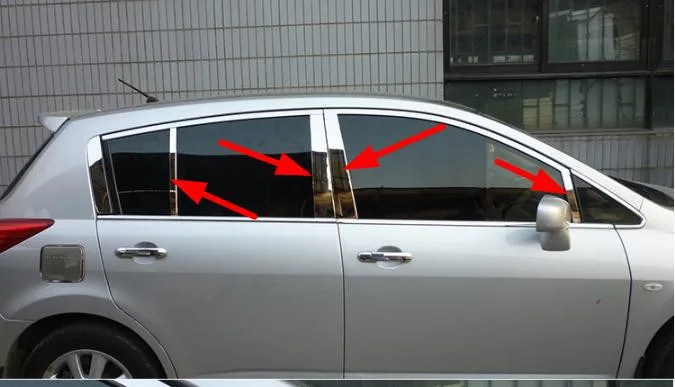 Наклейки для автомобиля 2005-2010 Nissan TIIDA, отделка стойки, декоративные блестки из нержавеющей стали, высокое качество
