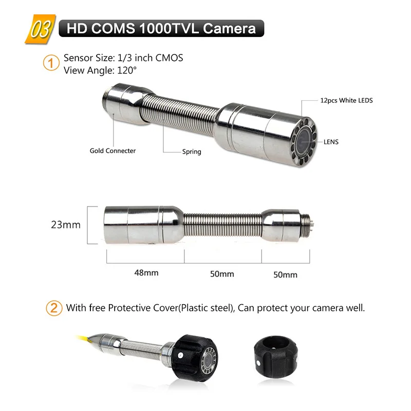 Водоотталкивающая эндоскопия WP70 для канализации 30 м камера 23 мм змеевидная